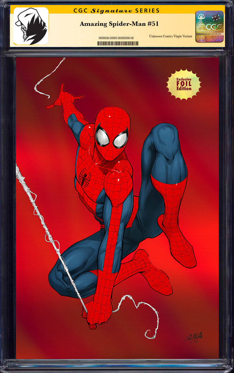 [FOIL] AMAZING SPIDER-MAN #51 UNKNOWN COMICS DAVID NAKAYAMA EXCLUSIVE  VIRGIN VAR CGC [9.6+ YELLO LABEL] (12/18/2024)