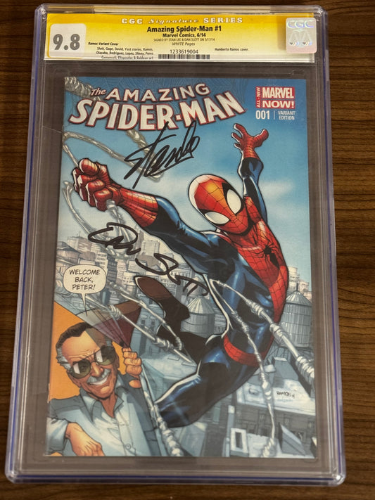 AMAZING SPIDER-MAN #1 DOUBLE SIGNED STAN LEE | DAN SLOTT RAMOS VARIANT COVER CGC 9.8 SS YELLOW LABEL [IN STOCK]