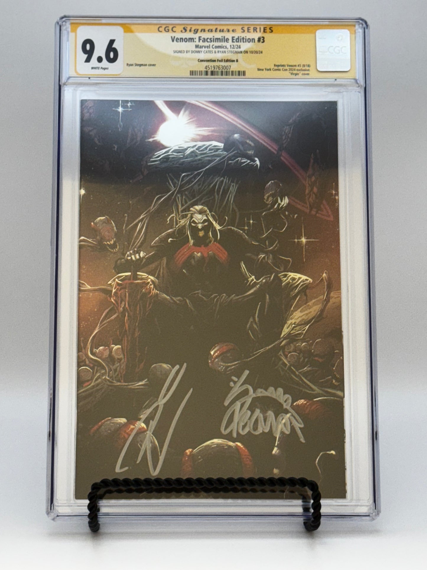 [SIGNED DONNY CATES | RYAN STEGMAN][FOIL] VENOM #3 UNKNOWN COMICS EXCLUSIVE FACSIMILE STEGMAN VIRGIN NYCC VAR [CGC 9.6 YELLOW LABEL][IN STOCK]