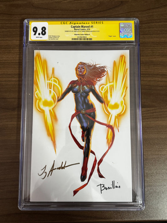 Captain Marvel #1 [DOUBLE SIGNED] JAY ANACLETO | TAMRA BONVILLAIN EXCLUSIVE VAR CGC 9.8 YELLOW LABEL 2019 [IN STOCK]