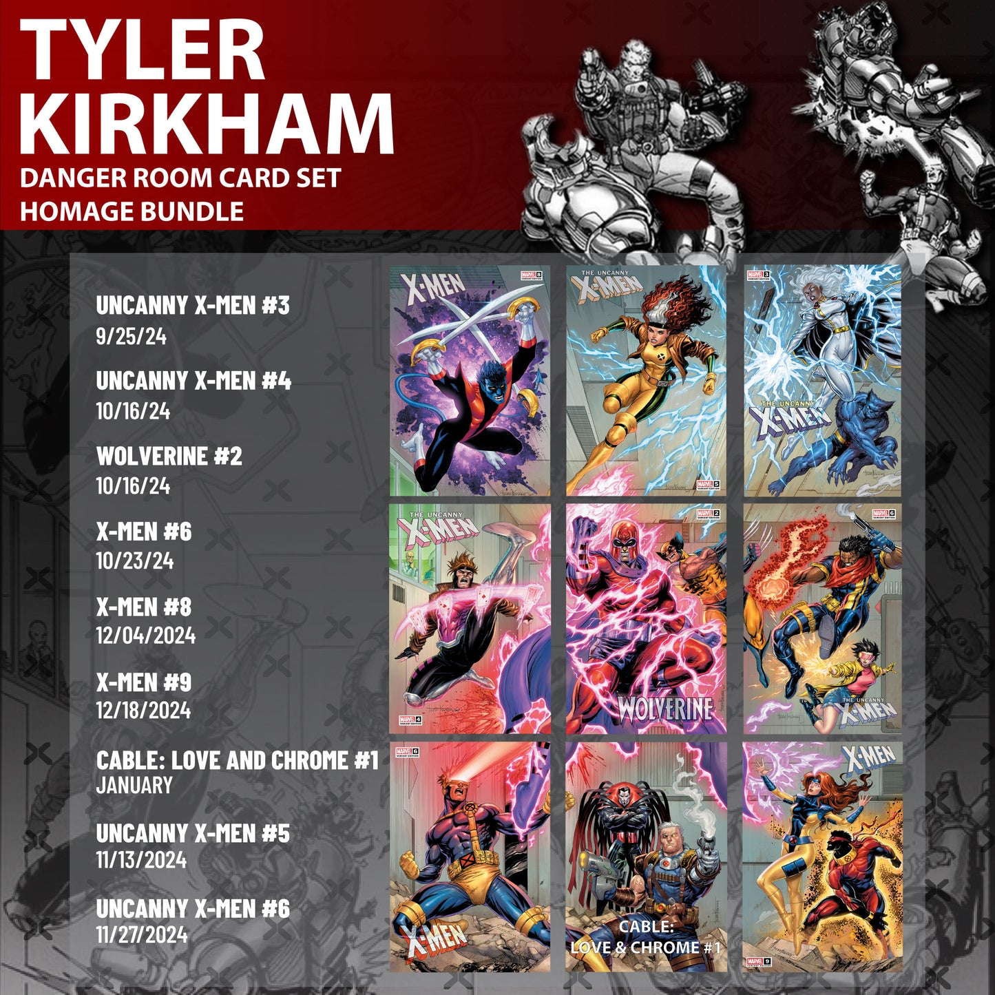 (01/29/2025) [9 PACK] DANGER ROOM CARD SET HOMAGE CONNECTING COVERS EXCLUSIVE TRADE BUNDLE TYLER KIRKHAM VAR